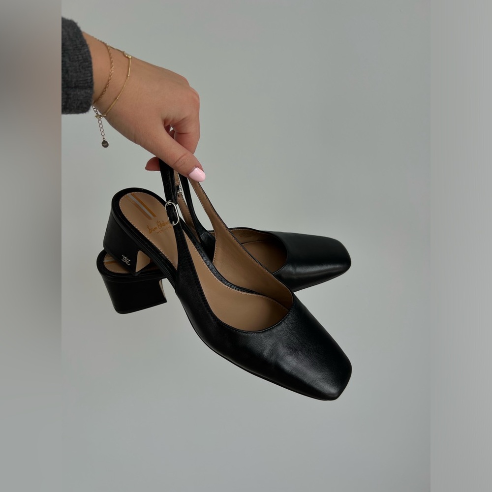 Sam Edelman Black Leather Slingback Block Heel Pumps